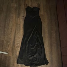 Windsor Women’s Black Satin Maxi Gown Lace-Up Sweetheart Tall S