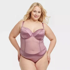 Auden Women's Satin and Mesh Lightly Lined Lingerie Bodysuit Mauve Size XXL