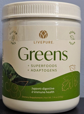 LivePure Greens + Superfoods + Adaptogens 7.4 oz / 210g - New  Sealed! Exp 4/28