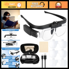 Rechargeable Headband Magnifier with LED Lights  3 Lenses for Reading, Crafts