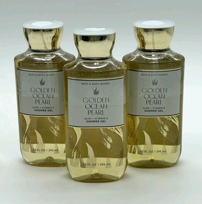SET OF 3~Bath & Body Works Shower Gel GOLDEN OCEAN PEARL~NEW~SUPER RARE SCENT!