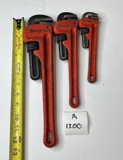 Snap-on A 1300 Pipe Wrench Set 14 In Adjustable Serrated Jaw Redblack 3pc