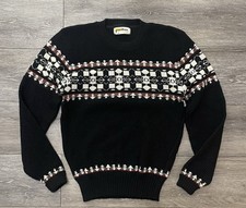 Vtg Puritan Sportswear Black Fair Isle Waffle Knit Pure Wool Ski Sweater 34  