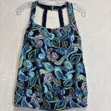 Lands End Women's Blouson Tankini Top Colorful Paisley Size 10 Beach Pool Cruise