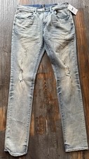 PRPS Windsor Jeans Mens 34 Blue Distressed Stretch Tapered Skinny Fit Denim NEW