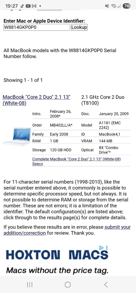 Macbook A1181 EMC 2242, Core Duo, 13.3", MacOS X 10.6, 250Gb HDD, 2GB RAM (224) - Image 3 of 4