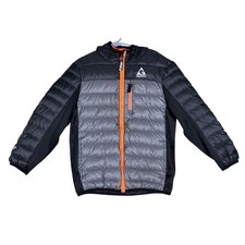 Gerry Boys Down Puffer Jacket Grey Black Orange Hooded Full Zip Size XS 5/6