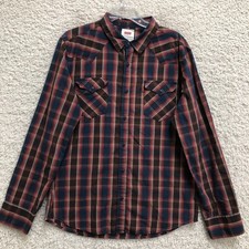 Levis Button Up Shirt Large Adult Red Plaid Long Sleeve Western Cowboy Mens L