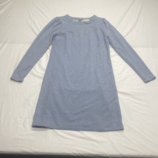LOFT Blue Heathered French Terry Pajama Sweatshirt Dress with Puff Sleeves SZ 6