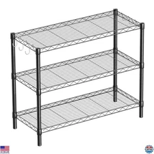 3-Tier Adjustable Metal Wire Shelving Unit - Black Storage Rack for Home/Office