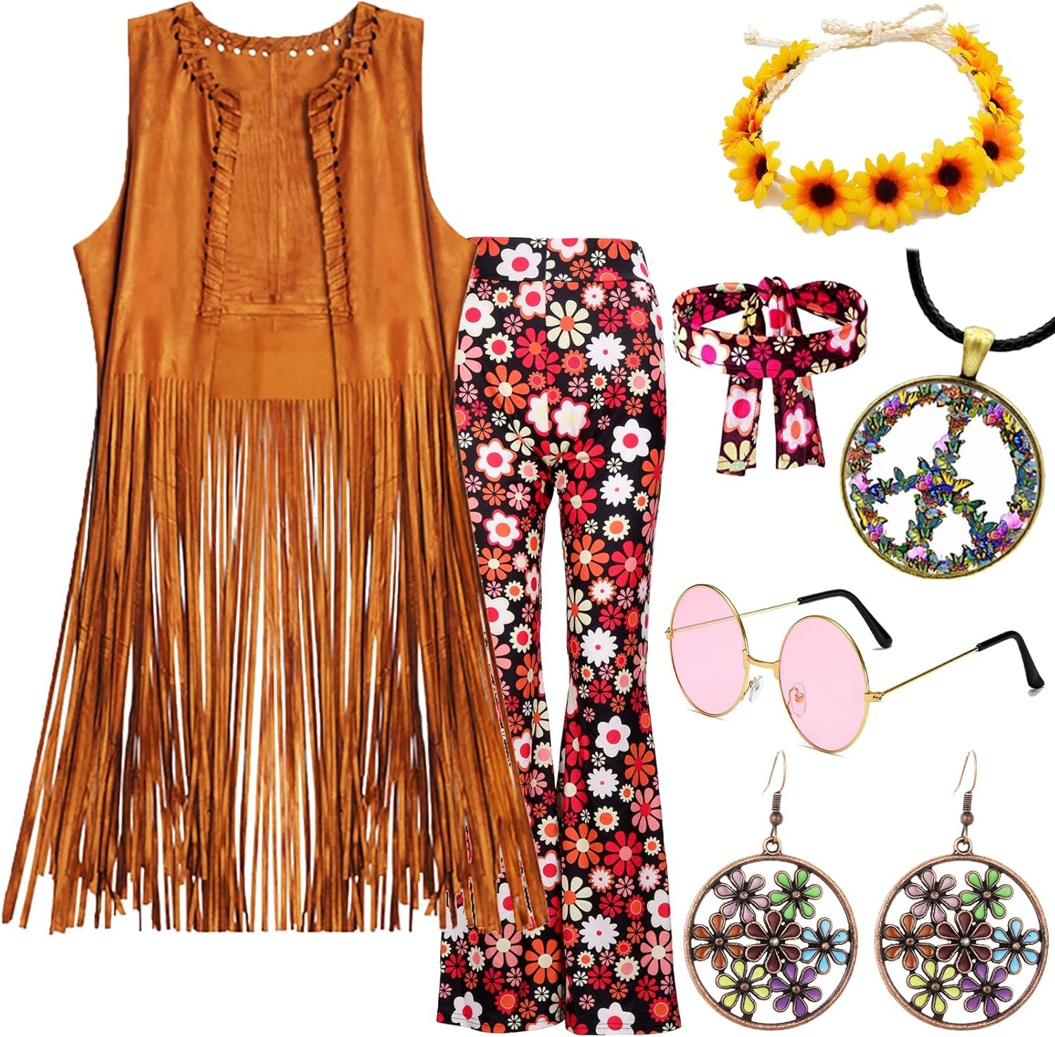 70s Fancy Dress Women Disco Hippie Clothes Fringe Vest with 60s Fancy Dress 70s