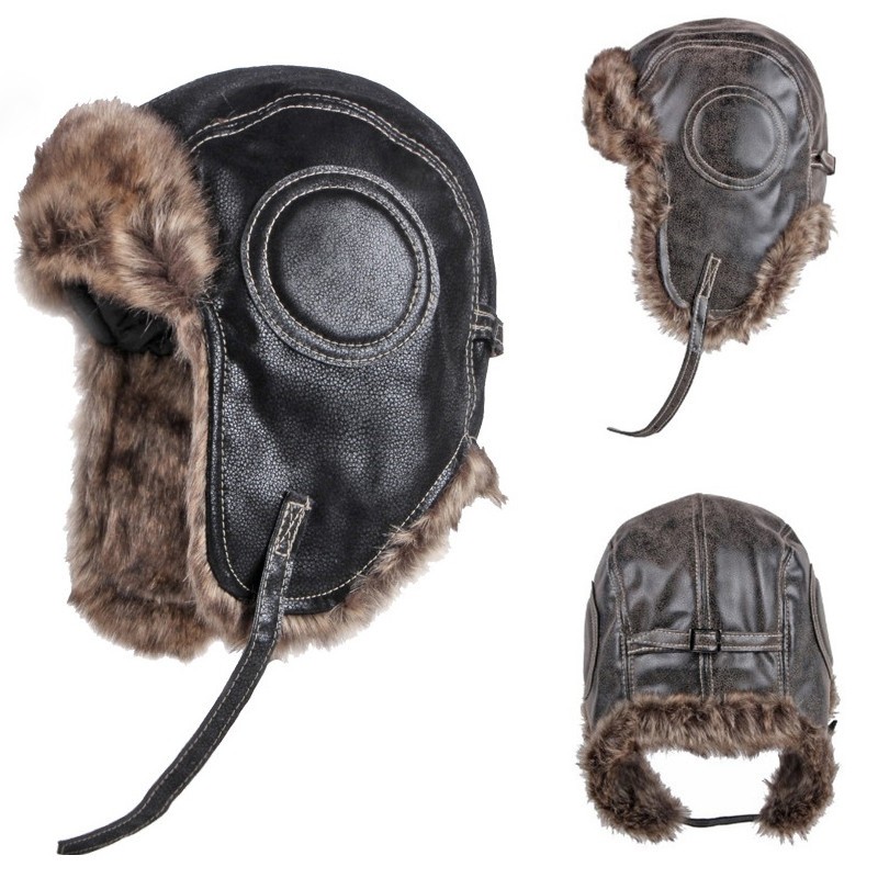 Aviador Piloto Militar Cuero - Gorra de aviador de invierno Ejército de piel de esquí ruso