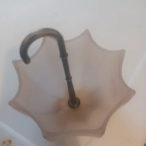 Vintage 1950s Fenton Frosted Glass Umbrella Trinket Candy Dish Pink Satin Glass