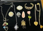 Vintage Lot Of 11 Costume Jewelry Brooches Necklaces