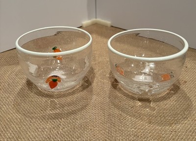 Pottery Barn ICON SNACK BOWL Carrots & Bunny, White Rim Clear Bubble Glass