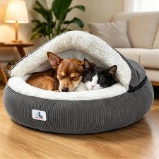 Welfibr Calming Cozy Dog Cave Cover Bed, Burrow Small Doggy Anti Anxiety