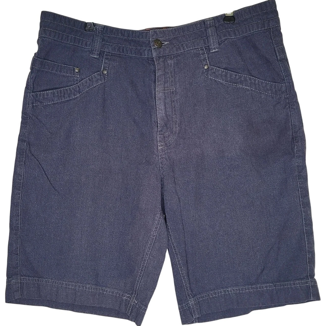 Royal Robbins Men's Blue Hemp Hiking Shorts Flat Front 5-Pocket Logo Zip Sz 36