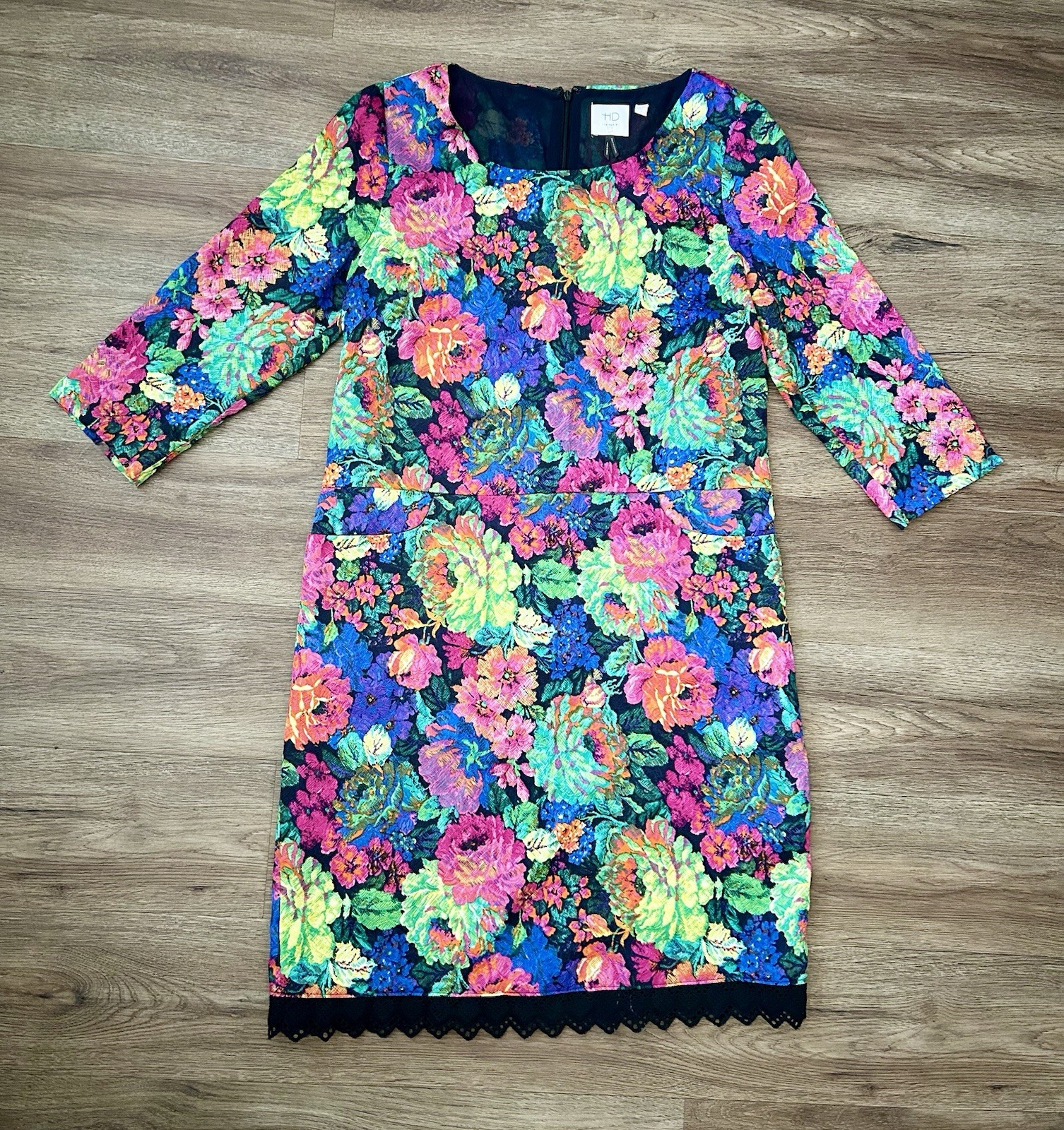 HD In Paris Topicalist Anthropologie Dress Bright Neon Small 3/4 Sleeve S EUC