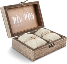 Juvale Rustic Wood Wedding Ring Box Burlap Pillow Lined 15x10x5cm