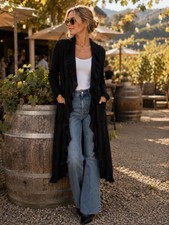 ST. JOHN Collection Made In USA Kelly long ruffle knit belted cardigan duster