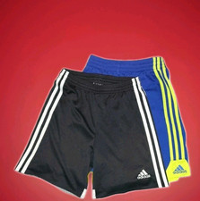 ADIDAS youth shorts 3-stripe BOYS' SIZE 8, L BLACK BLUE, 2PC athletic soccer LOT