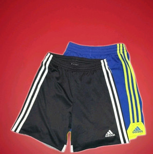 ADIDAS youth shorts 3-stripe BOYS' SIZE 8, L BLACK BLUE, 2PC athletic soccer LOT