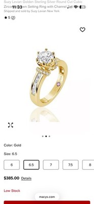 Suzy LeVian Sterling Silver Gold Ring Size 6.5 Cubic Zirconia Hidden Hidden Gem
