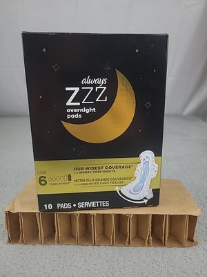1x READ Always Zzz Overnight Pads with Flexi-Wings Size 6, 10 Ct Sealed Box..