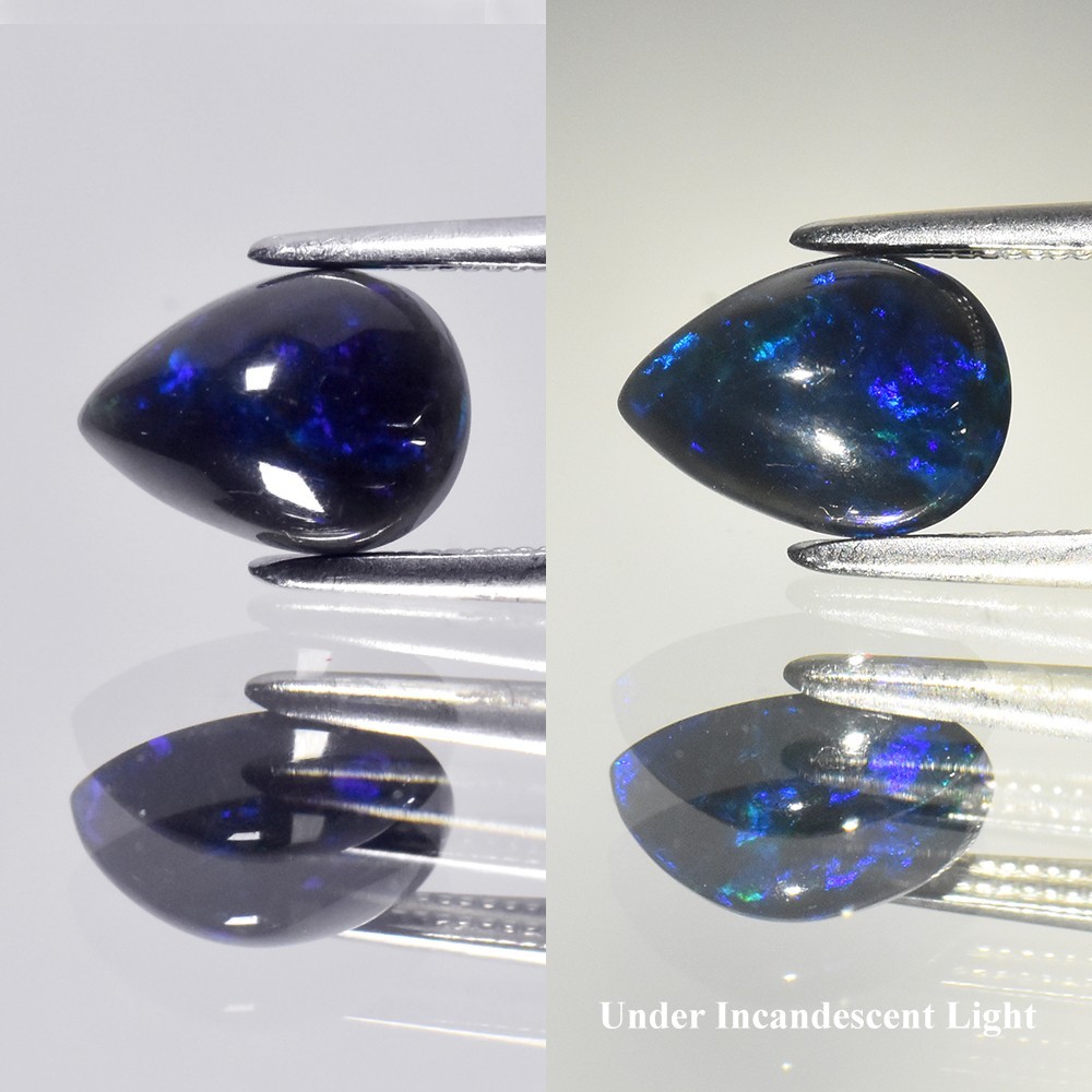 💎 0.84ct 8.5x6.2mm Pear Cabochon Natural Black Opal - Color Play, Ethiopia Gem