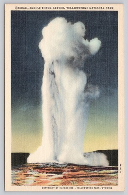 #ad Vintage Linen Old Faithful Geyser Yellowstone National Park Postcard $4.75