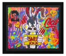 Nastya Rovenskaya- Original Mixed Media on Paper "Angry Rabbit"