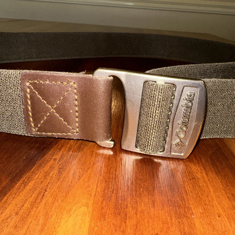 "Cinturón Columbia Tejeado Verde Ejército Punta Marrón Para Hombres Lona Elástica Senderismo 1 1/2" 45""" Foto 2 de 4