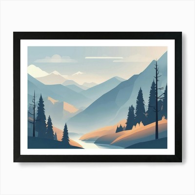 4 Illustrationen von Misty Mountain Ba gerahmtes Wandbild Poster Leinwanddruck Bild