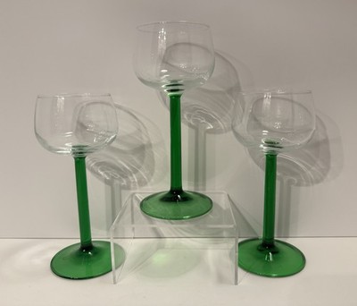 Luminarc Cristal D'arques-Durand Green Emerald Rhine Stem Wine Glasses ~Set of 3