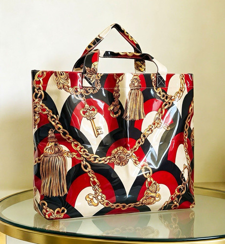 tote Women’s Medium PVC Multicolour Chain Pattern Rectangle Top Handle Bag