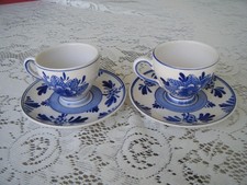 HANDPAINTED DELFTS BLUE TEACUPS AND SAUCERS-2 SETS-VINTAGE HANDPAINTED MARKED