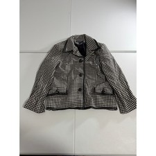 Jones New York Signature Houndstooth Blazer Jacket Size 14 Leather Trim