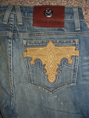 ¡NUEVO! VAQUEROS DE MEZCLILLA ANTIGUOS DE BOLSILLO BORDADO CORTE BOTA BAJA 25 26 $189 - Imagen 6 de 8