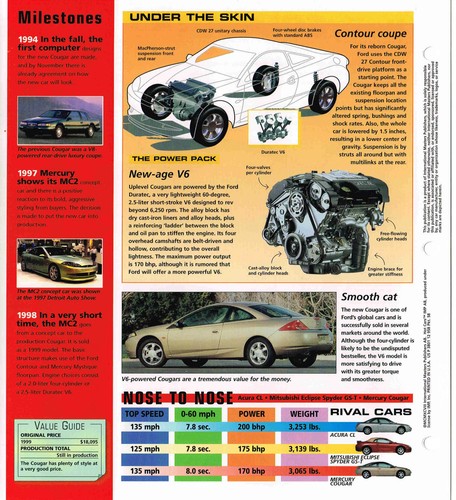 1998 / 1999 Mercury COUGAR SPEC SHEET / Brochure / Pamphlet / Photo's - Picture 3 of 4