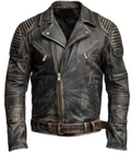 Mens Motorcycle Biker Distressed Brown Real Leather Jacket