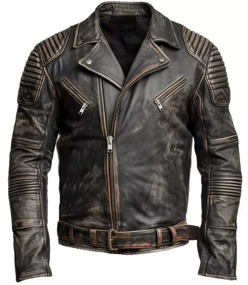 Mens Motorcycle Biker Distressed Brown Real Leather Jacket