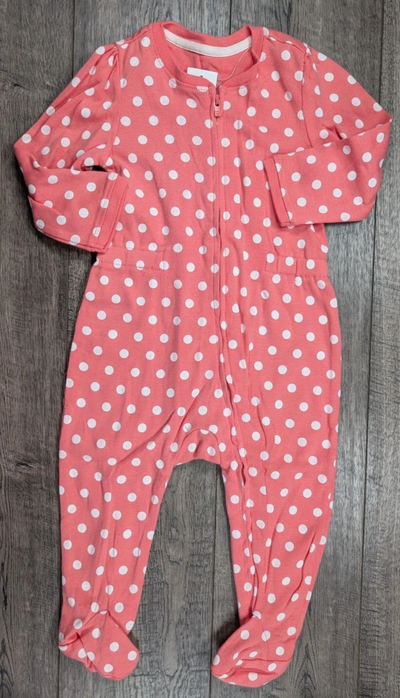 Baby Girl Clothes New Gap 6-12 Month Pink Polka Dot Footed Outfit