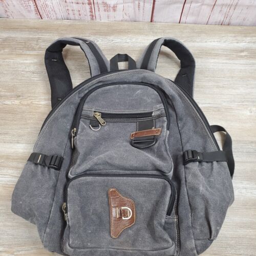 AOKING Backpack Gray Canvas Multi Compartment Fashion Hiking Casual Travel  - Picture 1 of 11