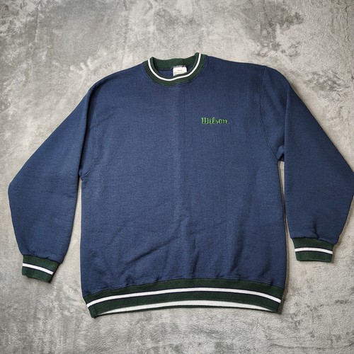 Vintage Wilson Pullover Herren Large blau Fleece gefüttert Rundhals Made in USA Pulli