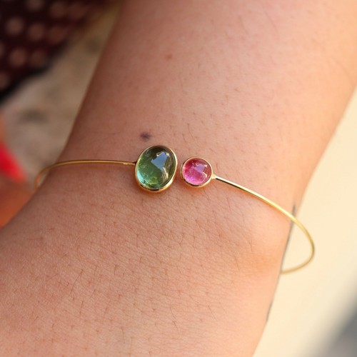 18k Gold Beautiful flexible bangle set with Natural multi tourmaline. - 第 2/6 張圖片