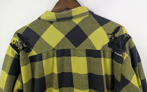 Metal Mulisha Yellow Plaid Snap Long Sleeve Flannel Fleece Shacket Size XL - Picture 6 of 12