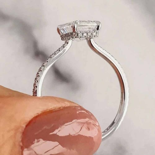 3.5CTW Emerald Cut D Moissanite Wedding Anniversary Ring 14k White Gold Plated - Picture 4 of 15