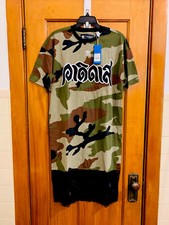 Adidas Originals camo lace hem tee dress brown green H59016 NWT size XS