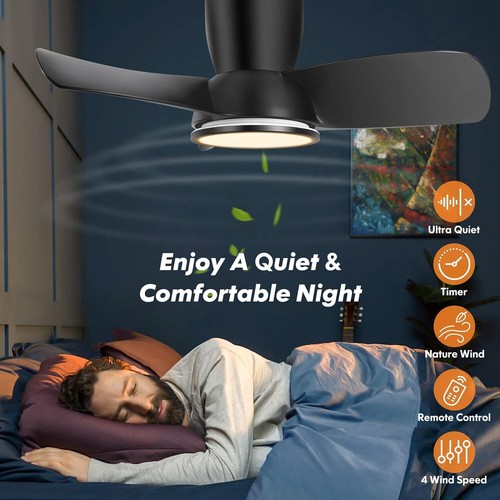30 Inch Ceiling Fans with Lights, Quiet Black Ceiling Fan with Remote, Dimmable - Picture 2 of 6