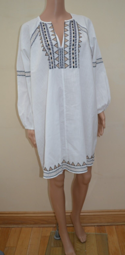 New M&S COLLECTION Embroidered Pure Cotton White Mini Beach Dress Sz UK 14 22